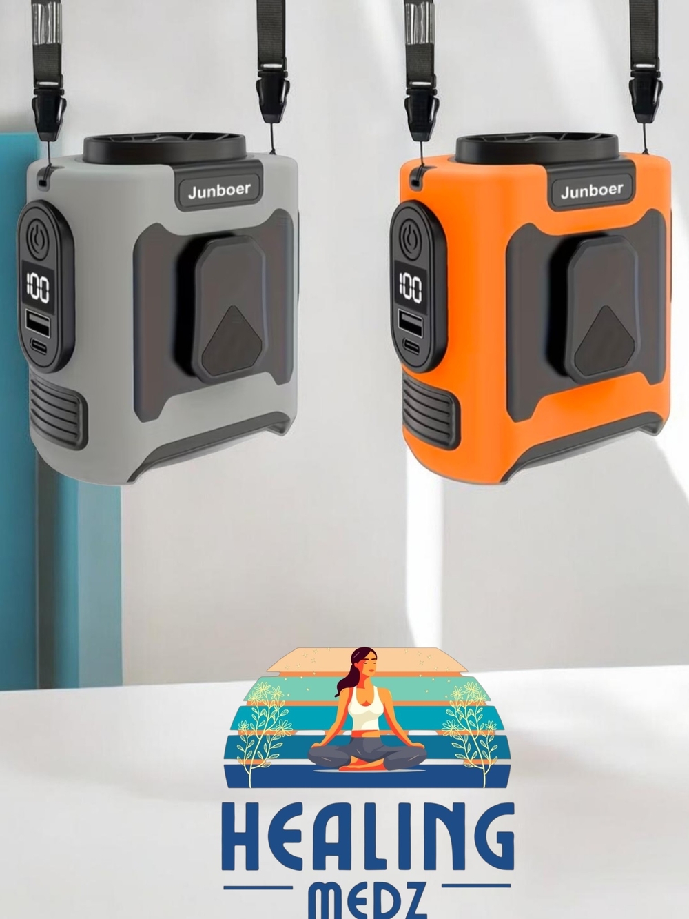 2pcs 10000Mah Dual-Battery Portable Waist Fan, Mobile Phone  in Gray and Orange